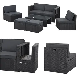 Juskys Polyrattan Gartenmöbel Set Salou - Outdoor Lounge für 6 Personen, wetterfest - Schwarz