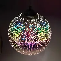 Pendelleuchte 3D Bunte - Pendelleuchte Vintage LED, Kronleuchter, Hängelampe Glas, Feuerwerk Lampenschirm, Bunt Höhenverstellbar E27 Hängeleuchte für Küche Restaurant Schlafzimmer Bar, 20cm (Silber)