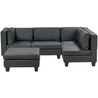 BELIANI 4-Sitzer Ecksofa Linksseitig Schwarz Kunstleder mit Ottomane Kissen Schwarze Beine Modular Modern Modulsofa Wohnlandschaft Wohnzimmer - Schwarz