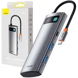 Baseus Metal Gleam Series multifunktionaler USB HUB 7in1 Typ C HDMI Tf PD Kartenleser Grau (WKWG020113)
