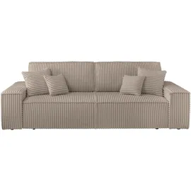 OTTO home 3-Sitzer OTTO HOME "FINNLEY, Schlafsofa 257 cm - OTTO. Verlässliche Qualität.", grau (taupe), B:257cm H:85cm T:102cm, Bezugstoff 100% PES ;Gramatur 400g/qm +/- 5%, Sofas, mit Bettkasten, in Bouclé, Struktur fein und Mega Cord