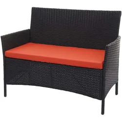 Poly-Rattan Gartenbank Hamar, Sitzbank Bank ~ schwarz, Kissen terracotta