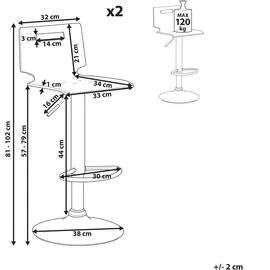 Beliani Barhocker 2er Set Transparent/Weiß Metall Modern