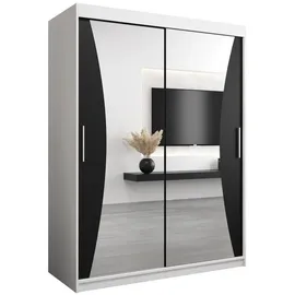 abiks möbel Schwebetürenschrank Weiß, Schwarz, Kunststoff, Nachbildung, 5 Fächer, 150x200x62 cm Schlafzimmer, Kleiderschränke, Schwebetürenschränke