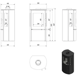Kratki Falcon View Ø 150 Stahl Schwarz/Abdeckplatte Glas