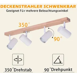 GBLY Deckenstrahler 4 Flammig Holz schwenkbar weiß