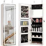 RELAX4LIFE Schmuckschrank mit 2 Spiegel & Touchscreen-LED-Licht, Schmuckregal mit Schloss, Schmuckorganizer für Ohrringe & Armband & Kette & Ringe & Kosmetik, Tür- & Wandmontage (Weiß)