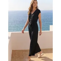TAMARIS Culotte-Overall mit figurumspielendem Schnitt, aus fließender Viskose-Qualität mit Knopfleiste und Bindeband schwarz 40