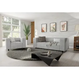 s-style möbel Polstergarnitur 2+1 Gustav aus Cord-Stoff mit bequemem Sitz, (1x 2-Sitzer-Sofa, 1x Sessel) grau