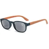 Lanomi Sonnen Lesebrille mit Holzbein Damen Herren Rechteckig Outdoor Lesehilfe Grau Linse Kunststoff Federscharnier Sehhilfe Getönt Sonnenbrille mit Sehstärke Blau 2.0 - M