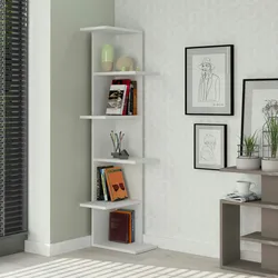 Dmora Bücherregal Dlunett, Büroregal, Mobiler Buchhalter, Bücherbrett, 37x24h141 cm, Weiß