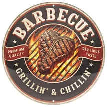Nostalgic Art Nostalgic-Art Retro Blechschild, 35 cm, Barbecue – Grillin' & Chillin' – Geschenk-Idee für drinnen Stahl Mehrfarbig