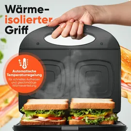 Bomann Sandwichmaker | für viereckige Sandwichplatten | Sandwichtoaster mit Antihaftbeschichtung | Toaster Sandwichtoaster mit Backampel | Sandwich Maker bis zu 820 W schwarz
