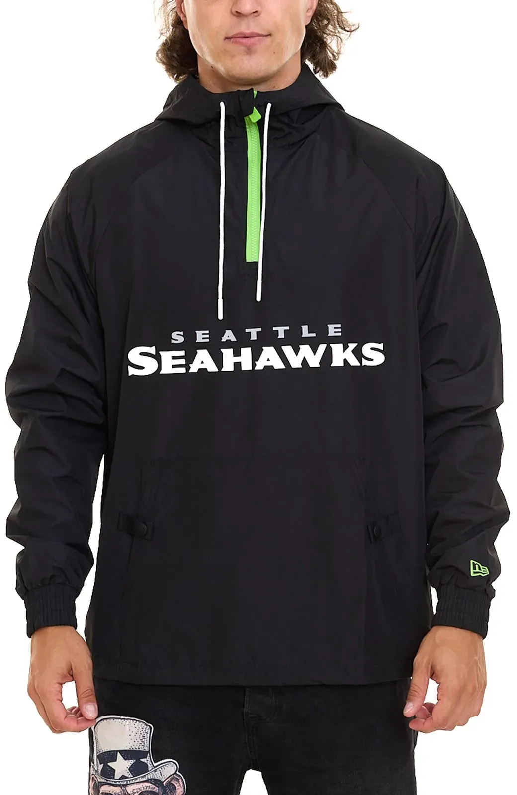 NEW ERA NFL OVERLAP LOGO Herren Seattle Seahwaks Windbreaker Kapuzen-Jacke 12590399 Schwarz/Grün - S