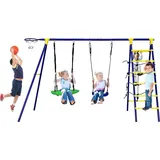 komfotteu Schaukeln 5-in-1 Set mit 2 Schaukeln und Basketballkorb Blau/Gelb