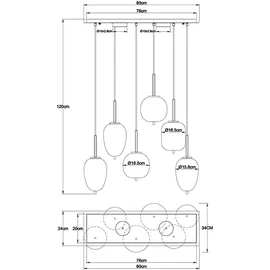 GLOBO Pendelleuchte Hängelampe Deckenleuchte Esszimmerlampe 6-Flammig Glas Rauchfarbe