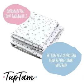 TupTam Kinder Gemusterte Bettdecken Set Ganzjahresdecke Bettdecke Kopfkissen Flachkissen 2tlg., Farbe: Graue Galaxie, Größe: 135x100 cm