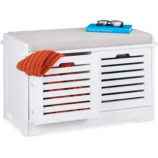 Relaxdays Sitzbank mit Stauraum Gepolstert Weiß 44 x 72 x 35 cm