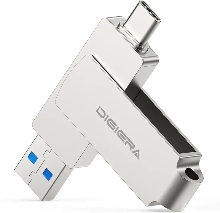 DigiEra USB-Stick – 128 GB, USB 3.2 Dual-Schnittstelle (USB-A & Typ-C), 500 MB/s Lesegeschwindigkeit, 360° drehbares Gehäuse, kompaktes Metallgehäuse (LUS320)