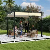 SUBTLETY Pergola 3x3 m Terrassenüberdachung, Gartenpavillon mit einziehbarem Schiebedach, Wasserdicht Stabil Metallrahmen Sonnenschutz Pavillon für Garten Terrasse Balkon (Beige)