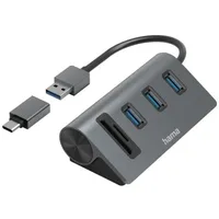 Hama 5 Ports 3x USB-A, SD, microSD, mit USB-C-Adapter