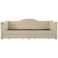 Polsterbett 90x200cm Daybett (Ohne Matratze) Schlafsofa Stauraumbett Einzelbett Jugendbett Mit USB Typ C Ladefunktion und 2 Schubladen Beige Samt - Beige