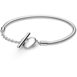 PANDORA Moments Herz T-Verschluss Schlangen-Gliederarmband aus Sterling Silber - Größe 17-599285C00