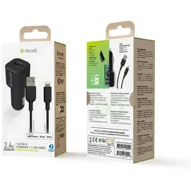 Muvit Kfz-Ladegerät 12W 2,4A mit Lightning-Kabel 1,2m Schwarz