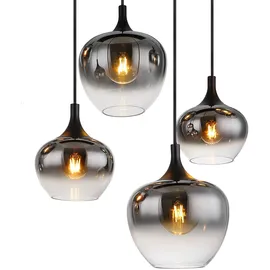 GLOBO Pendellampe Hängeleuchte Wohnzimmer Pendelleuchte Wohnzimmer Esstischleuchte rauch Glasschirm, Metall schwarz, Fassungen 8x E27, Lxbxh 105x45x120 cm