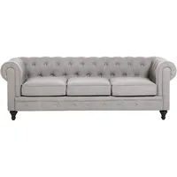 Beliani 3-Sitzer Sofa Hellgrau / dunkelbraun Chesterfield