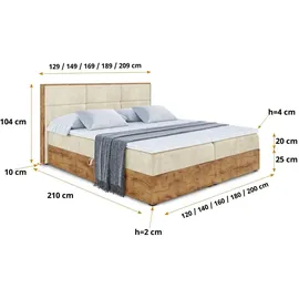 altdecor Boxspringbett mit Matratze, Boxbett, Topper, Polsterbett mit Bettkasten LOLLI1 - 180x200 Beige Casablanca