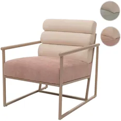 Lounge-Sessel HWC-O38, Cocktail-/Polstersessel Clubsessel, Stoff/Textil (420 g/m¬≤) Metall MVG ~ beige, Polster ros√©