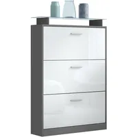 Vladon Schuhschrank, Weiß Hochglanz, Holzwerkstoff, 89x128x23 cm, Garderobe, Schuhaufbewahrung,