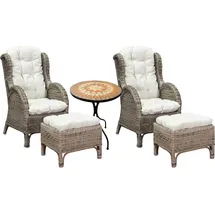 Mojawo Luxus Rattan Set 2 x Relaxsessel mit Fußhocker + Mosaiktisch