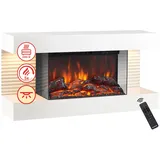 KAMINIO Elektrokamin Liz - Elektrischer Wandkamin mit Heizung, 3D-Flammeneffekt, LED-Ambientelicht, Fernbedienung (Weiß)