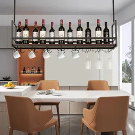 [en.casa] Weinregal 120 x 30 x 65 cm Schwarz/Walnussoptik