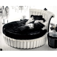 Casa Padrino Rundbett Rundbett Weiß / Schwarz - Rundes Bett mit Matratze - Prunkvolle Schlafzimmer & Hotel Möbel - Erstklassische Qualität - Made in Italy