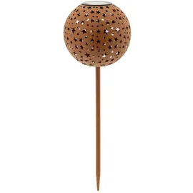 Hi Haushalt International LED Solar-Dekokugel Rost mit Erdspieß, Sterndesign, 1 warmweißes LED, Dx H: 18x53cm, 70464