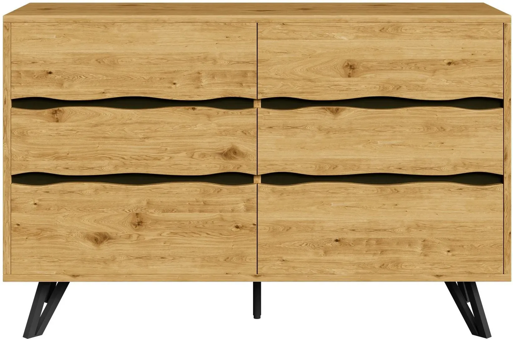 modernes Sideboard mit 6 Schubladen, Metallfüße, Viel Stauraum, 120x40x75,5 cm, Naturfarbe