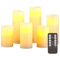 Britesta LED-Kerzen-Set mit Timer: 6er-Set dimmbare LED-Echtwachskerzen mit Fernbedienung, in 5 Größen (LED-Kerzen mit Zeitschaltung, realistische Kerzen, Fernbedienungen)
