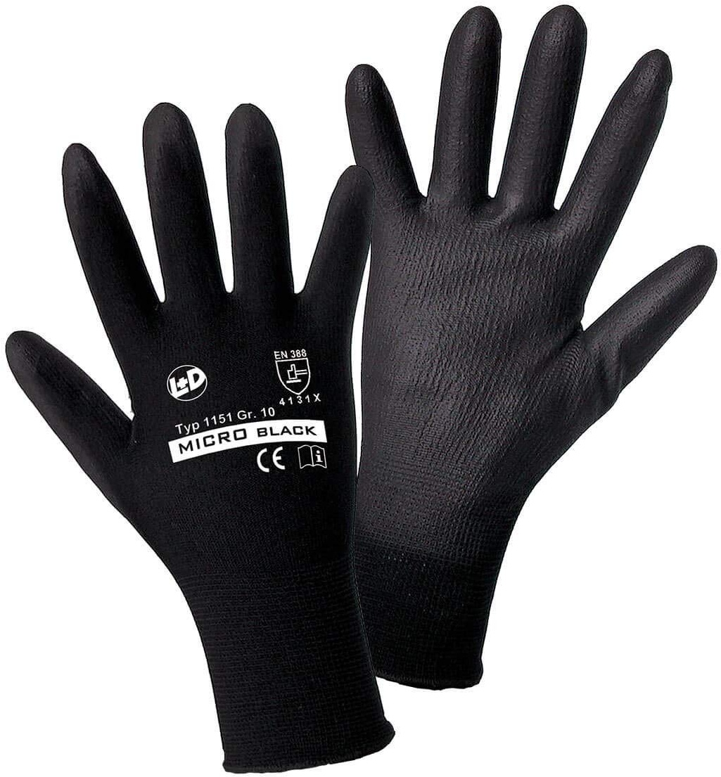 Worky L+D MICRO black Nylon-PU 1151-M Nylon Arbeitshandschuh Groeße (Handschuhe): 8, M EN 388 CAT I