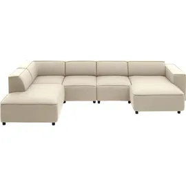 Atlantic Home Collection Bulky Wohnlandschaft Ecksofa, Récamière Links, Stoff, Creme, 195 x 324 x 70 cm,