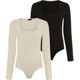 LAURA SCOTT Langarmbody LAURA SCOTT, Damen, Gr. 46, N-Gr, schwarz (schwarz, nude), Jersey, Obermaterial: 95% Baumwolle, 5% Elasthan, unifarben, Basic, sehr figurbetont, eckiger Ausschnitt, Bodys, mit Karree-Ausschnitt, sehr figurbetont