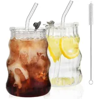 LuxusKollektion Latte-Macchiato-Glas Latte Macchiato Gläser Deckel Strohhalm Eiskaffee Set 530ML