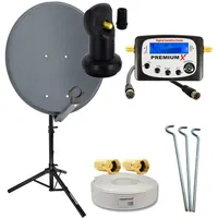 PremiumX Camping Satelliten-Komplettanlage 60cm Satellitenschüssel Single LNB Sat-Finder 10m