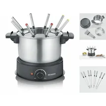 Severin FO2473 Elektrisches Fondue Set 1,4 L 8 Personen mit abnehmbarem Topf aus Edelstahl, inkl. Spritzschutz und Gabeln