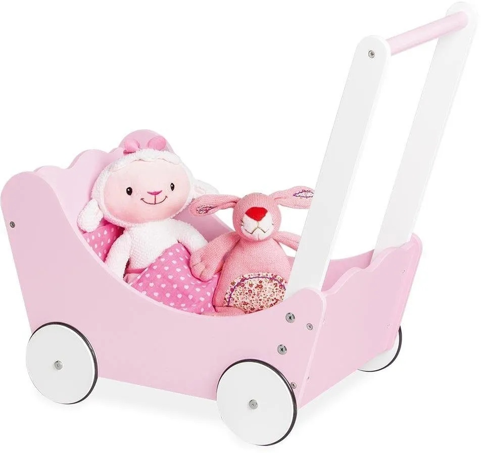 Pinolino® Puppenwagen Holzspielzeug, Jasmin, (Set, 4-tlg) rosa|weiß