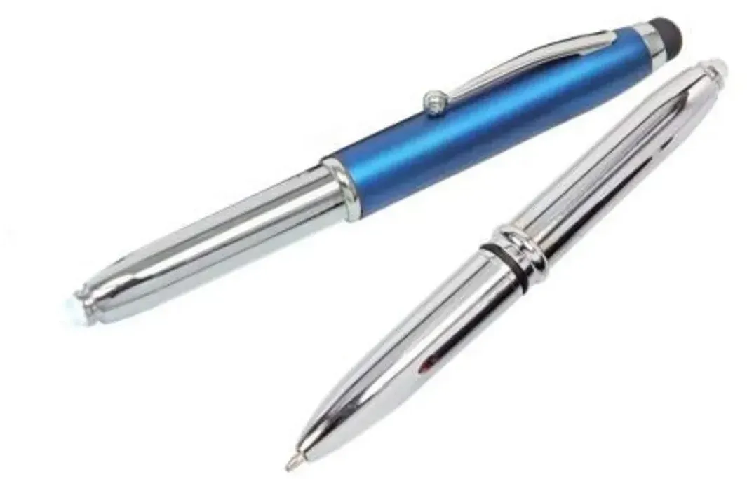 cuurts LED Touchpen Kugelschreiber mit Licht und Smartphone Halterung, silber-blau, 5 Stück