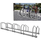 Sonnewelt 2x Fahrradständer für 5 Fahrräder 35-55 mm Reifenbreite,Fahrradständer Bodenparker,Radständer Einfache Montage Fahrradständer Stahl Verzinkt,Fahrrad ständer 130x32x26cm (Silber)