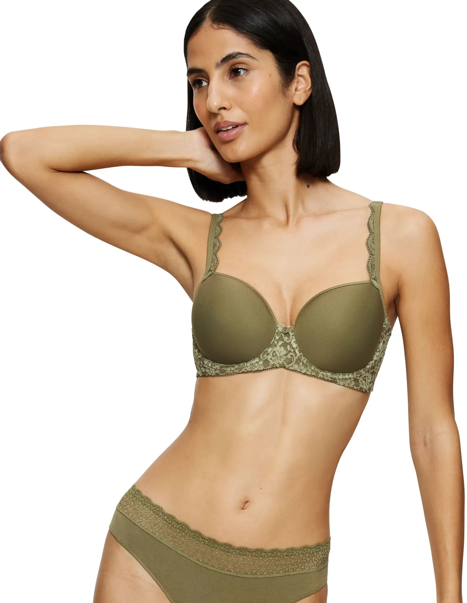 Schalen-BH TRIUMPH "Amourette WP", Damen, Gr. 95, Cup B, grün (martini olive), Microtouch, Spitze, Obermaterial: 63% Polyester, 25% Polyamid, 12% Elasthan, unifarben, elegant, BHs, atmungsaktiv